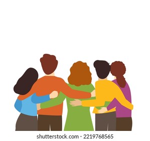 Happy Friendship Day Greeting Card with Group of Friends hugging each other and happy together for special event celebration.Diverse friendly group of people hugging each other