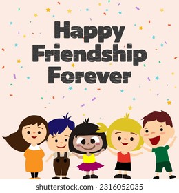 Happy Friendship Day Greeting Card Design. Friendship day typography greeting card creative idea with colorful background.