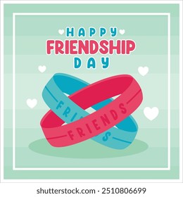 Happy friendship day greeting card with two bracelets symbolizing friendship. flat vector modern illustration 