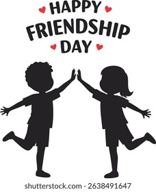 Happy friendship day greeting card illustration featuring silhouettes of joyful friends celebrating