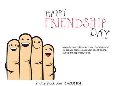Happy Friendship Day Greeting Card Friends Holiday Banner Flat Vector Illustration
