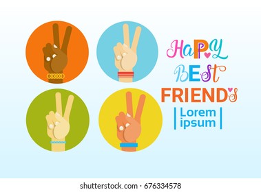 Happy Friendship Day Greeting Card Friends Holiday Banner Flat Vector Illustration