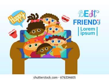 Happy Friendship Day Greeting Card Mix Race Kids Friends Multi Ethnic Holiday Banner Vector Illustration