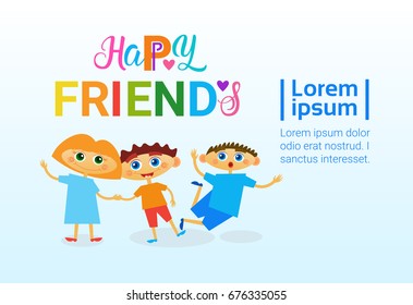 Happy Friendship Day Greeting Card Friends Holiday Banner Flat Vector Illustration