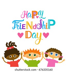 Happy Friendship Day Greeting Card Mix Race Kids Friends Multi Ethnic Holiday Banner Vector Illustration
