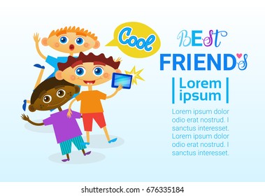 Happy Friendship Day Greeting Card Mix Race Kids Friends Multi Ethnic Holiday Banner Vector Illustration