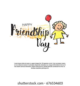 Happy Friendship Day Greeting Card Friends Holiday Banner Flat Vector Illustration