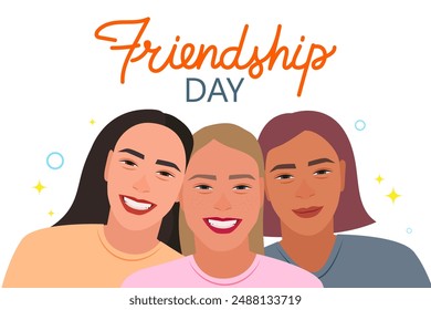 Happy Friendship Day greeting illustration. The girls are smiling. Vector illustration.