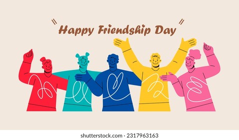 Happy Friendship day. Group of happy people. Best friends. Colorful vector illustration
