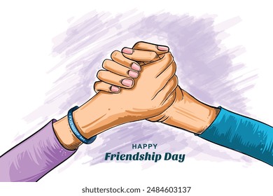 Happy friendship day hand draw watercolor hand holding backgroun