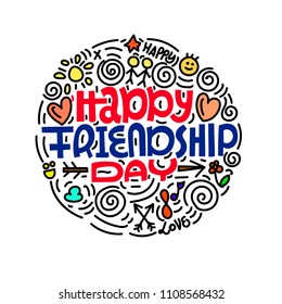 Happy friendship day. Hand drawn lettering poster. Vector illusration.