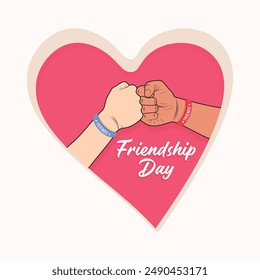 Happy Friendship Day hand line art vector illustration in a heart shape