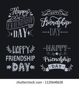 Happy Friendship day hand-drawn typography set. Vintage style. Eps10 vector.