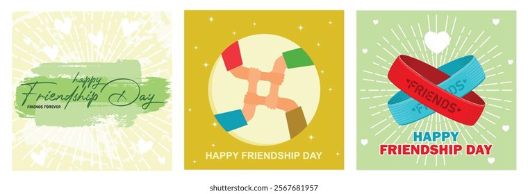 Happy friendship day. Hands holding each other form a square. Symbolizes friendship. Friendship Day concept. Set flat vector illustration.