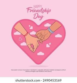 Happy Friendship Day hanging hand line art vector illustration in a heart shape