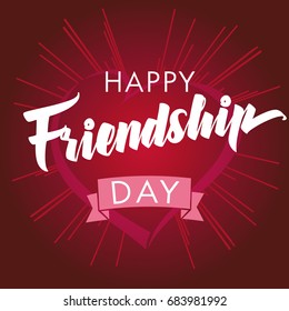 Happy Friendship Day heart and beams greeting card. Happy Friendship day vector typographic design, inspirational quote about friendship