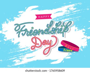 Happy Friendship day holiday web banner of cute friend bracelet. Friends forever wrist band with text quote message. EPS10 vector.