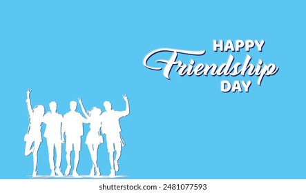 happy friendship day illustrations with group of friends on blue background ,calligraphy, typography