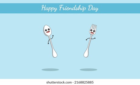 Happy Friendship Day India, cute spoon and fork character vector on white background.