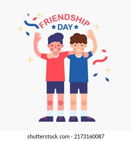 Happy friendship day kid flat color. social friend. vector illustration