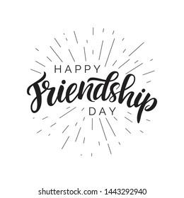 Happy Friendship day lettering quote, vector brush calligraphy. Handwritten Friendship day typography print for flyer, poster, card, banner. Hand drawn decorative design element.