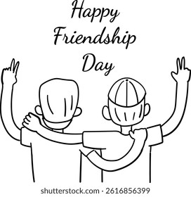 Happy Friendship Day Liner Art Vector Illustration 