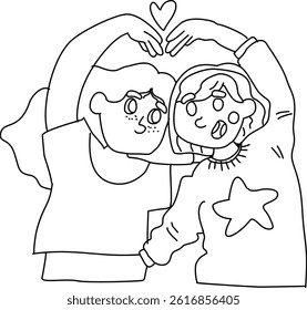 Happy Friendship Day Liner Art Vector Illustration 