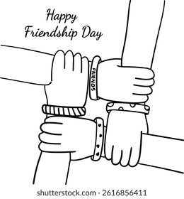 Happy Friendship Day Liner Art Vector Illustration 