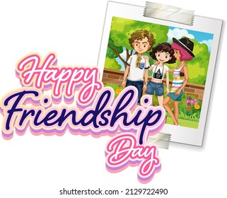 Happy Friendship Day logo with a photo of teenagers illustration