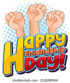 Happy Friendship Day logo with three fists illustration
