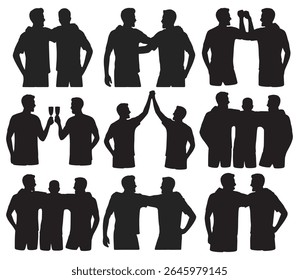 Feliz Dia da Amizade Amigos Masculinos Juntos, Celebrando a Irmandade e Silhuetas de Conexão Positiva
