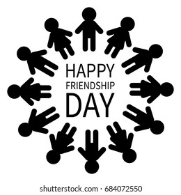 Happy Friendship Day. Man and woman pictogram icon sign. People round circle. Male Female silhouette. Black color. Boys girls holding hands. Friends forever symbol. Flat design White background Vector