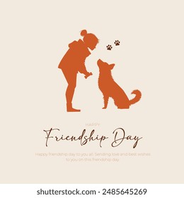 Happy Friendship Day Post and Greeting Card. Friendship Day Celebration Banner with a Girl and dog silhoutte Vector Illustration.