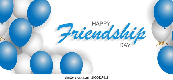 Happy friendship day poster. Realistic greeting card with friendship hands and bracelets. Festive postcard. Vector