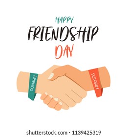 Happy Friendship Day. Shaking hands. Flat vector illustration isolated on white background.