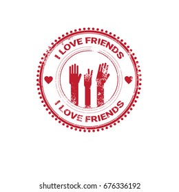 Happy Friendship Day Stamp Logo Greeting Card Friends Holiday Flat Vector Illustration