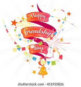 Happy friendship day, stylized holiday card with the inscription, vector illustration