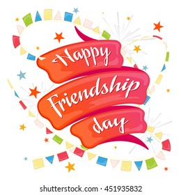 Happy friendship day, stylized holiday card with the inscription, vector illustration