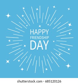 Happy Friendship Day. Sunburst round black line circle. Shining effect with stars. Abstract shape. Retro bursting rays. Decoration element. Blue background. Isolated. Flat design. Vector illustration