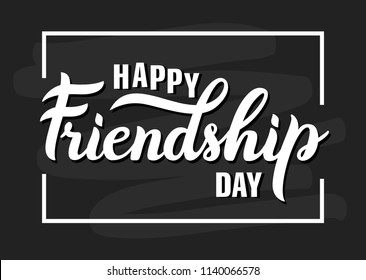 Happy Friendship day text with frame. Vector typographic design. Isolated on dark background.  The idea for a poster, t-shirt, greeting card, banner. 