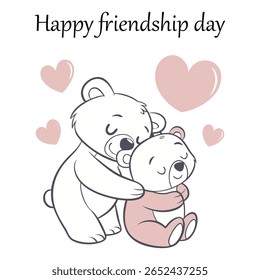 Happy Friendship Day Two Cute Bears Hugging with Hearts vector design