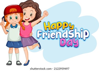 Happy Friendship Day with two girls in cartoon style illustration