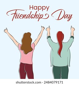 Happy friendship day two girls making thumbs up back view illustration