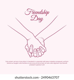 Happy Friendship Day two hands holding line art vector illustration