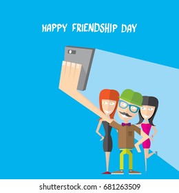 Happy friendship day vector background with hipsters freinds. Best Friends forever concept vector illustration