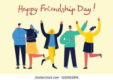 Happy Friendship day. Vector concept background with the group of happy people - best friends in a flat style.