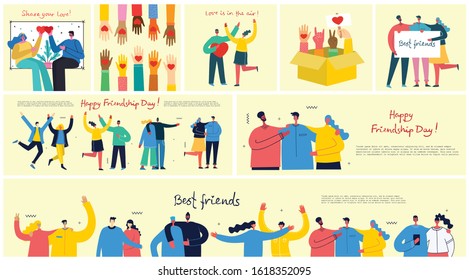 Happy Friendship day. Vector concept background with the group of happy people - best friends in a flat style.