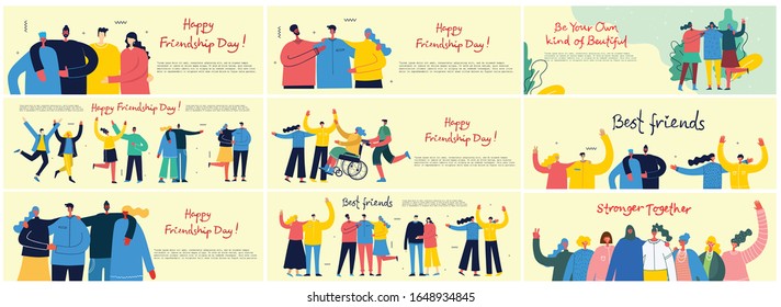 Happy Friendship day. Vector concept background with the group of happy people - best friends in a flat style.