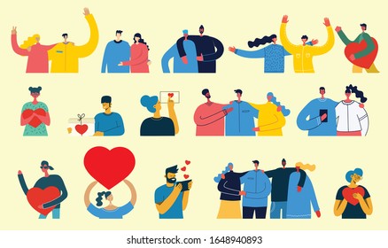 Happy Friendship day. Vector concept background with the group of happy people - best friends in a flat style.