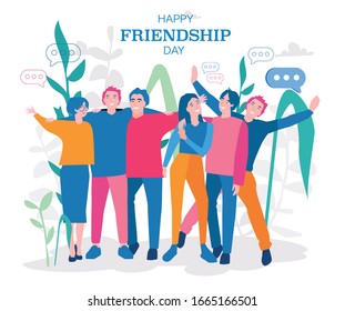 Happy friendship day, Vector illustration for web banner, infographics, mobile diverse friend group of people happy together. Young generation on social event holiday.